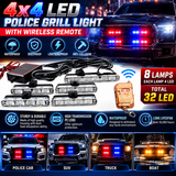 4x4 Led Police Grill Light With Wireless Remote