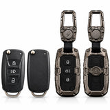 DOSSNIK Metal Car Key Cover for Tata Nexon, Punch, Altroz, Harrier, Safari, Tiago, Tigor, Hexa, Zest, Bolt, Aria | 3 Button Smart Key Case | Rugged Metal Key Protector Cover with Keychain | Black