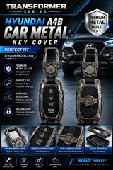 DOSSNIK Metal Car Key Cover for Hyundai Creta, Venue, i20, i20 N Line, Alcazar, Tucson, Elantra, Exter, Aura, Verna, Xcent, Grand i10 Nios | 4 Button Smart Key Case | Rugged Metal Key Protector Cover with Keychain | Black