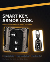 DOSSNIK Metal Car Key Cover for Maruti Suzuki Swift, Dzire, Ertiga | 3 Button Smart Key Case | Rugged Metal Key Protector Cover with Keychain | Black